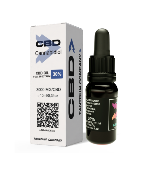 Aceite CBD 30% Full Spectrum Tantrum, caja y frasco 10 ml