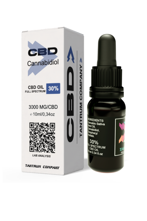 Aceite CBD 30% Full Spectrum Tantrum, caja y frasco 10 ml