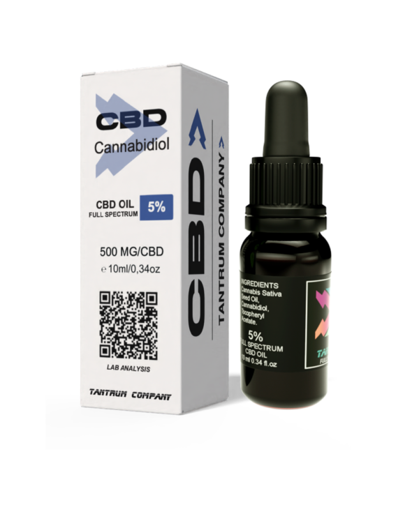 Aceite CBD 5% Full Spectrum Tantrum, caja y frasco 10 ml