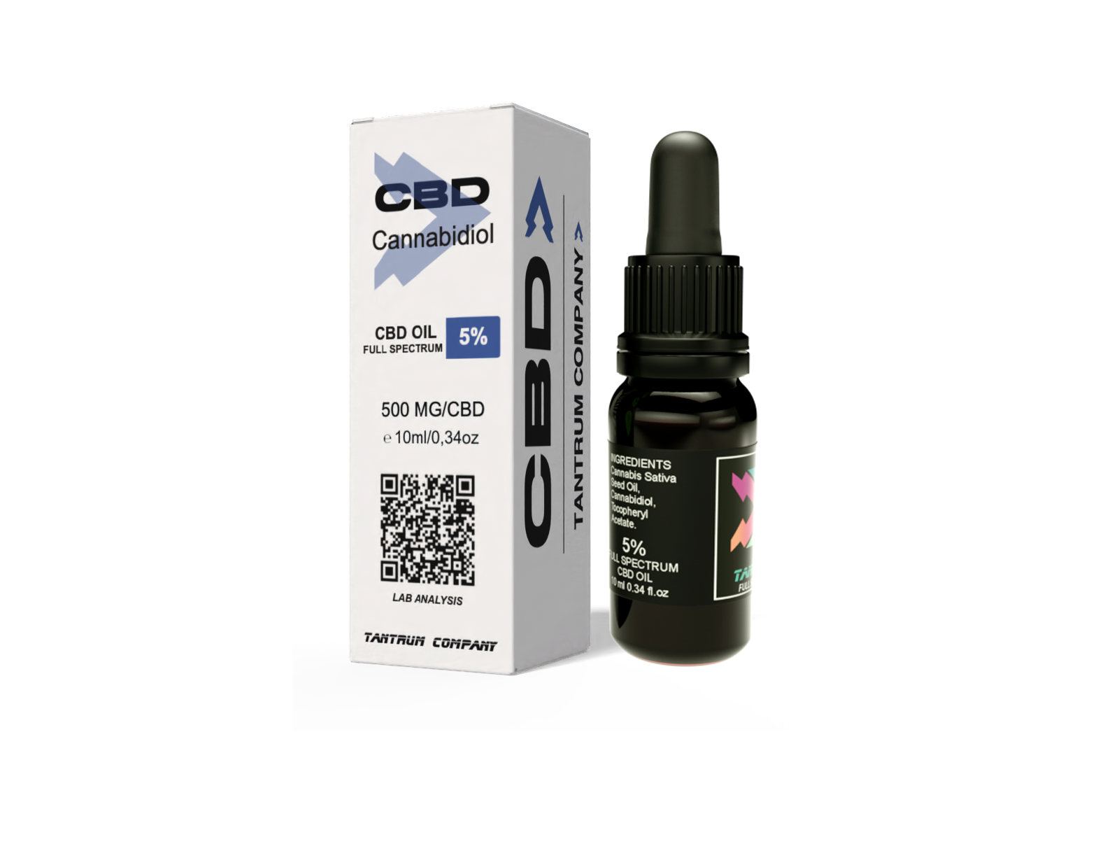 Aceite CBD 5% Full Spectrum Tantrum, caja y frasco 10 ml