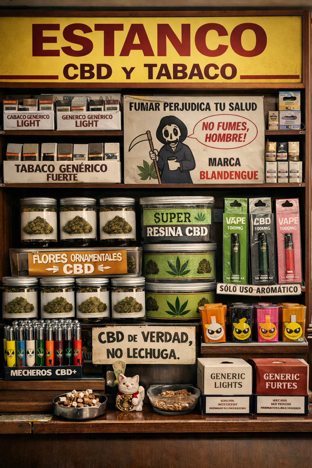 Estanco con productos CBD y tabaco Estanco en España con productos de CBD (flores, resinas y vapes) junto a tabaco