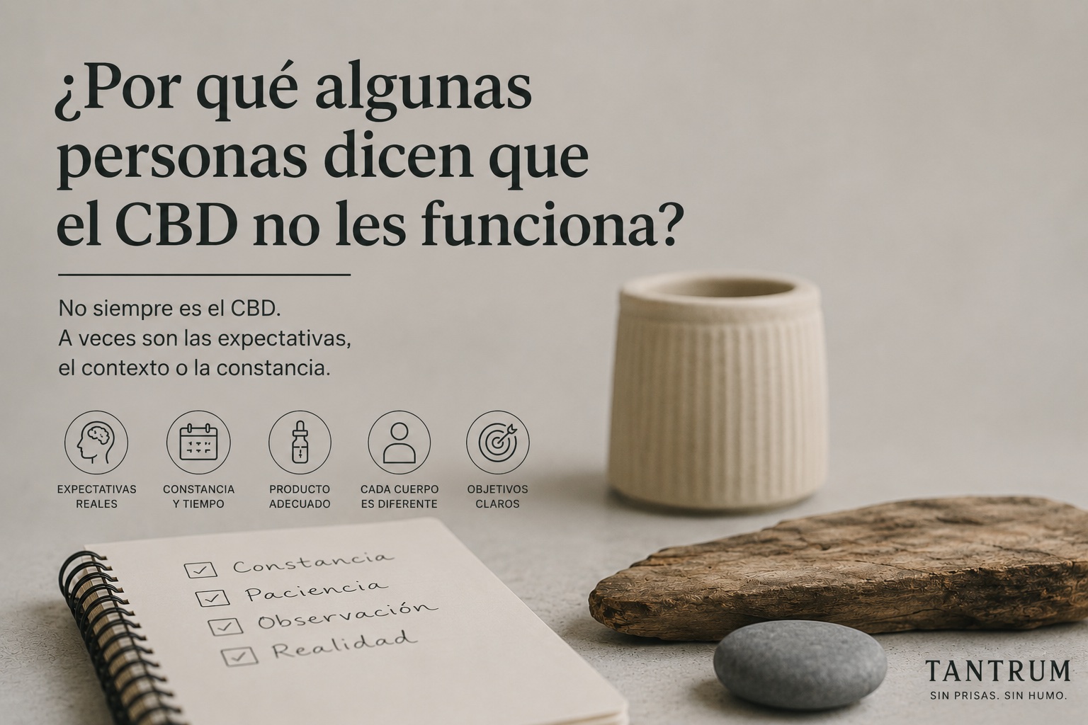 Ilustración informativa sobre por qué algunas personas perciben que el CBD no les funciona Ilustración informativa sobre por qué algunas personas perciben que el CBD no les funciona, con conceptos relacionados con expectativas, constancia, contexto personal y objetivos realistas en una experiencia de bienestar.